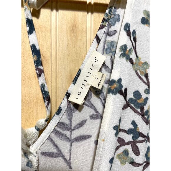 Lovestitch maxi dress peasant boho fall green floral high low hem casual women S - Picture 5 of 7